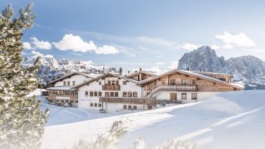 Picturesque winter landscape skiing holiday Dolomites Val Gardena